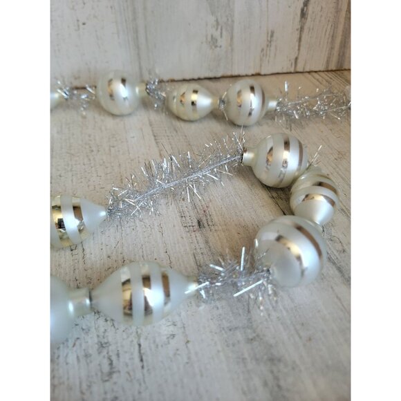 Vintage ball blown glass Garland silver stripe Xmas home decor - Picture 7 of 12